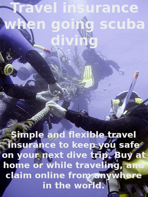 Travel insurance when going scuba diving Simple and flexible travel insurance to keep you safe on your next dive trip. Buy at home or while traveling, and claim online from anywhere in the world.